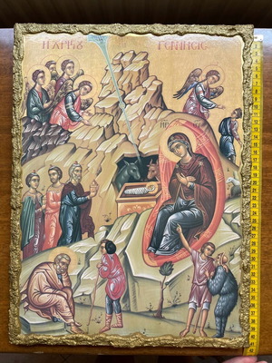Christ Birth icon used, large handmade wooden religious image