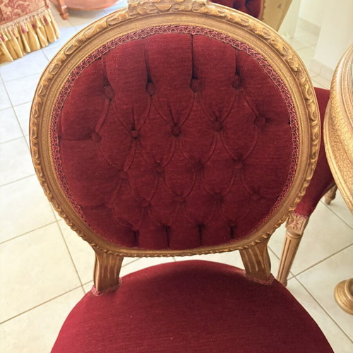 Vintage dining set round table with 6 velvet chairs Louis style like new