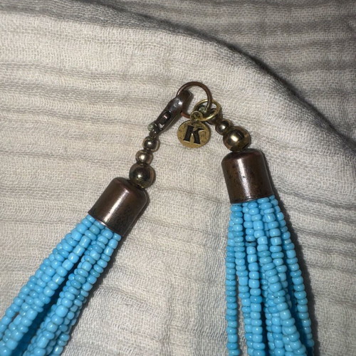 Multi-Strand Turquoise and Gold Tone Beaded Necklace used vintage boho style