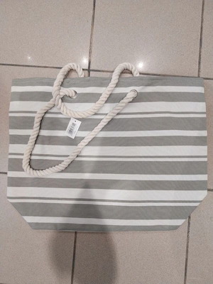 Ankor Beach Bag with Gray and White Stripes, New