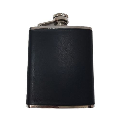 Stainless Steel Flask 6 oz with black leather, Mtel