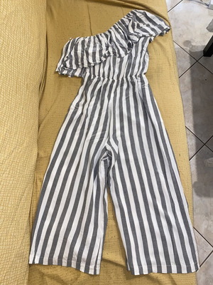 Toi&Moi One Shoulder Jumpsuit Like New, White and Gray, Size S