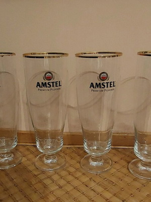 Amstel tall beer glasses collectible, height 23cm, like new, set of 4