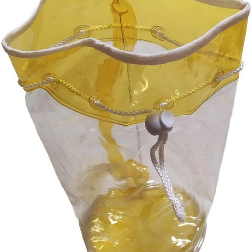 Set of 5 Transparent Plastic Bags 27.5cm with Strap and Cord New, Yellow