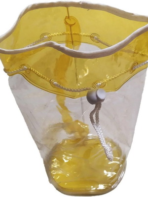 Set of 5 Transparent Plastic Bags 27.5cm with Strap and Cord New, Yellow
