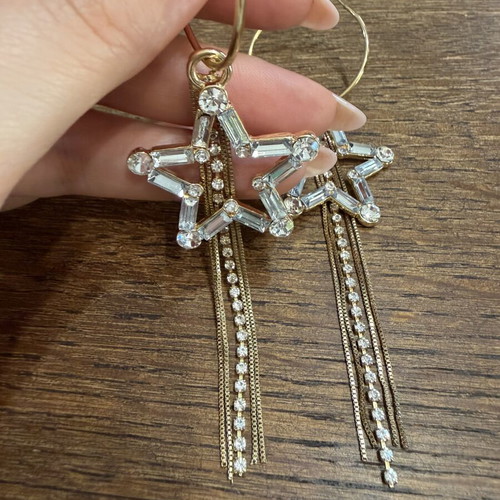 Hoop earrings with star zirconia and hanging details, new