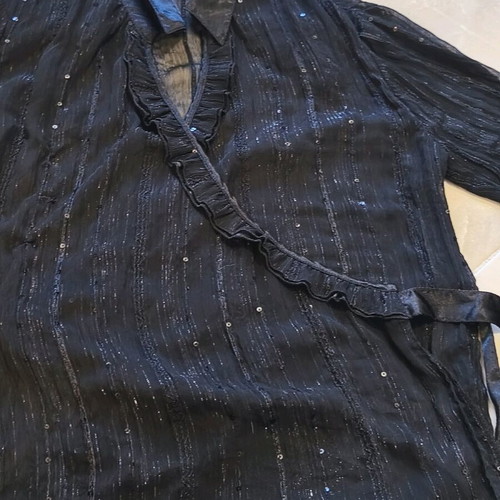 Black semi-transparent wrap shirt with sequins used