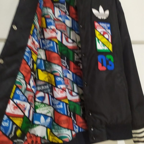 Adidas genuine college-style jacket, size large, black