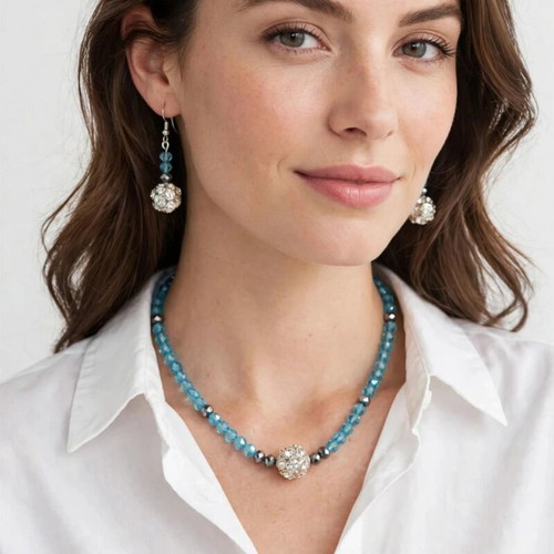 Blue crystal beaded elegant jewellery set new