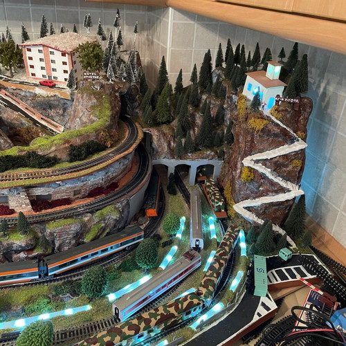 Two-Story Handcrafted Train Model with Lighting and Controls