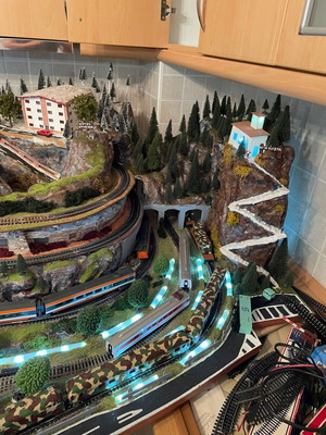 Two-Story Handcrafted Train Model with Lighting and Controls