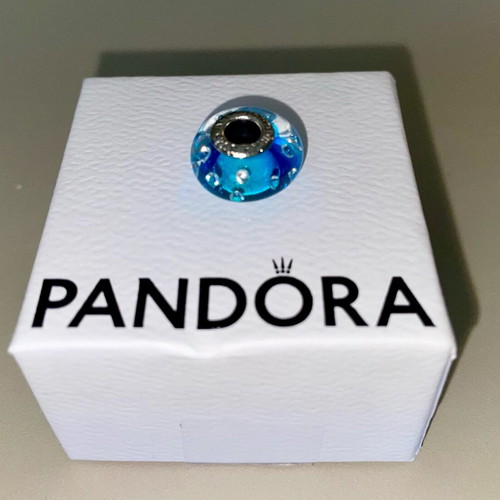 Pandora Murano Charm turquoise glass with zirconia, like new