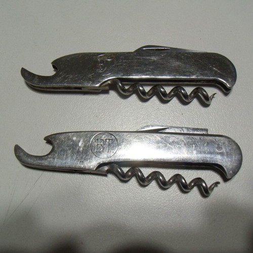 BT bottle openers used, set of 2, metal with corkscrew, socialist period