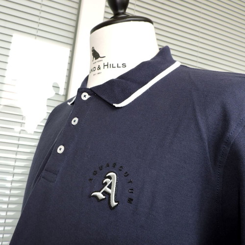 Aquascutum Men's Navy Blue Polo Shirt Classic Fit 100% Cotton like new