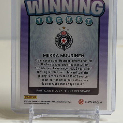 Miikka Muurinen 2025-26 Panini Contenders EuroLeague Winning Ticket SP card like new