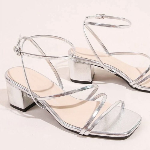 Silver sandals with thick 5cm heel new for size 39.5-40