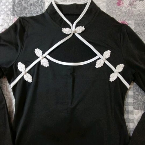 Shein women's blouse new, black with white decorative details