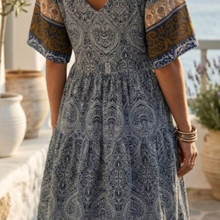 Maxi dress with paisley pattern and boho style, new, Achilleas Accessories