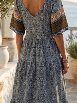 Maxi dress with paisley pattern and boho style, new, Achilleas Accessories