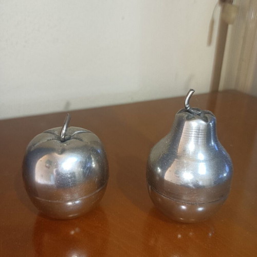 Vintage silver plate apple and pear containers, set of 2