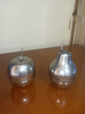 Vintage silver plate apple and pear containers, set of 2