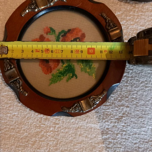 Set of 4 vintage decorative ashtrays with handmade embroidery