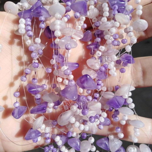 Handmade necklace with purple and white beads