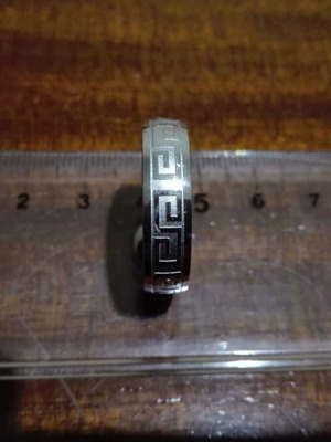 Ring used stainless steel with ancient Greek meander silver color