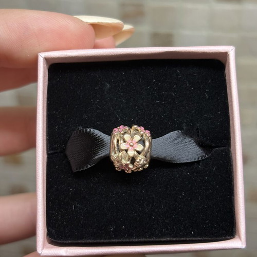 Pandora charm pink gold with flowers