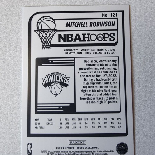 Mitchell Robinson Neon Green Parallel Card NBA Hoops 2023-24 New York Knicks