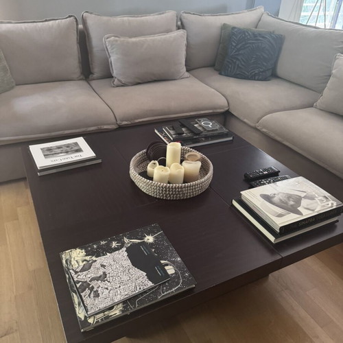 Handmade oak coffee table, dark brown, 1.10x1.10 m