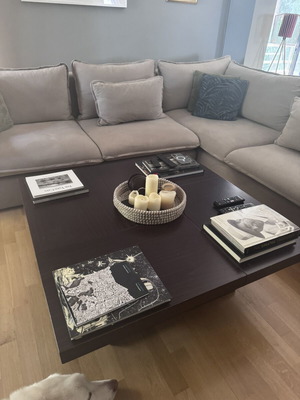 Handmade oak coffee table, dark brown, 1.10x1.10 m