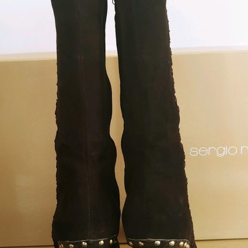 Sergio Rossi boots used brown leather-suede, size 41