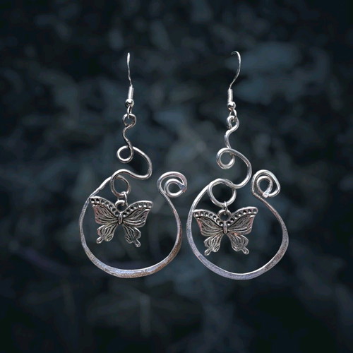 Wire-Worked Butterfly Earrings new, silver color, handcrafted