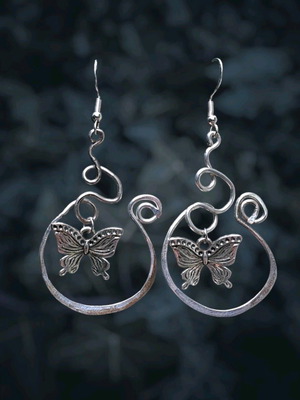 Wire-Worked Butterfly Earrings new, silver color, handcrafted