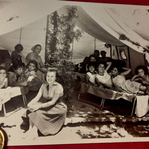 Group of Women in Camping Tent Vintage Photo 1950-1960