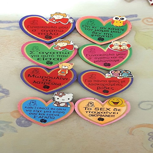 Heart-shaped message magnets new, set of 6 pieces