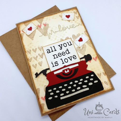 Handmade Valentine’s greeting card with retro typewriter new