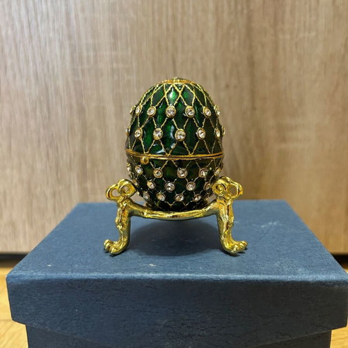 Green Enamel Egg Jewelry Box 5.5 cm with Crystals like new
