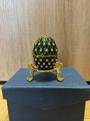 Green Enamel Egg Jewelry Box 5.5 cm with Crystals like new