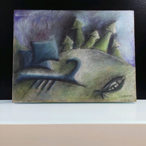 Handmade painting with triremes on canvas, new