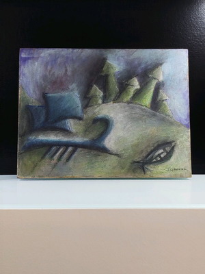 Handmade painting with triremes on canvas, new