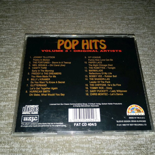 Pop Hits Volume Three CD like new, 18 all time greats