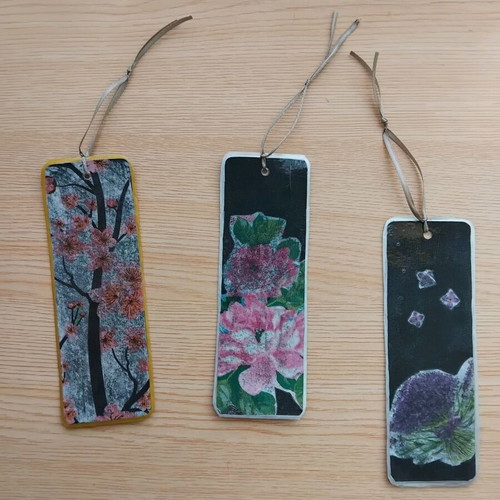 Handmade bookmarks set of 3 new with romantic floral designs