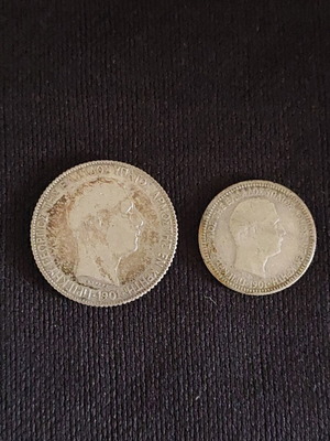 Cretan State Silver Coins used, 50 Lepta and 1 Drachma, 1901