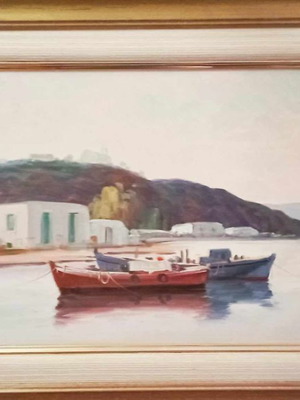 Oil painting on canvas by D. Dimitriou in excellent condition with large frame