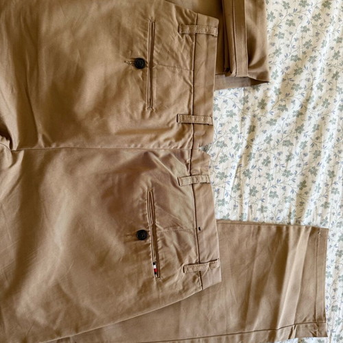 Tommy Hilfiger Pleated chino pants used, beige, slim fit, size 34x34