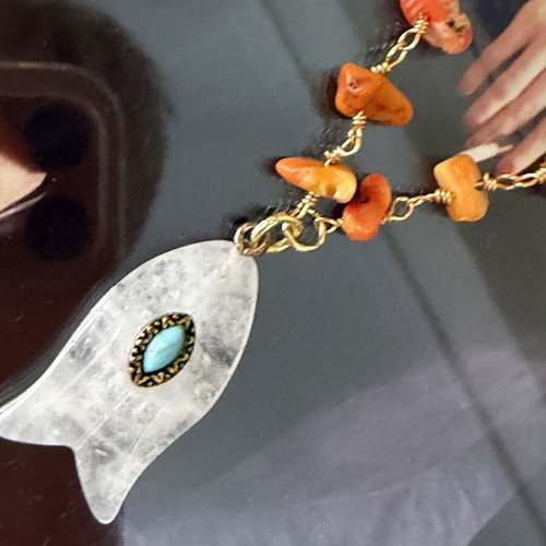 Handmade necklace with coral, copper