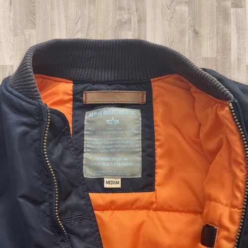 Alpha Industries MA-1 Bomber Jacket size M like new, navy blue with orange lining