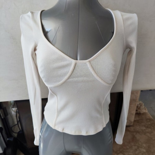 H&M ribbed corset-style blouse, white, size S